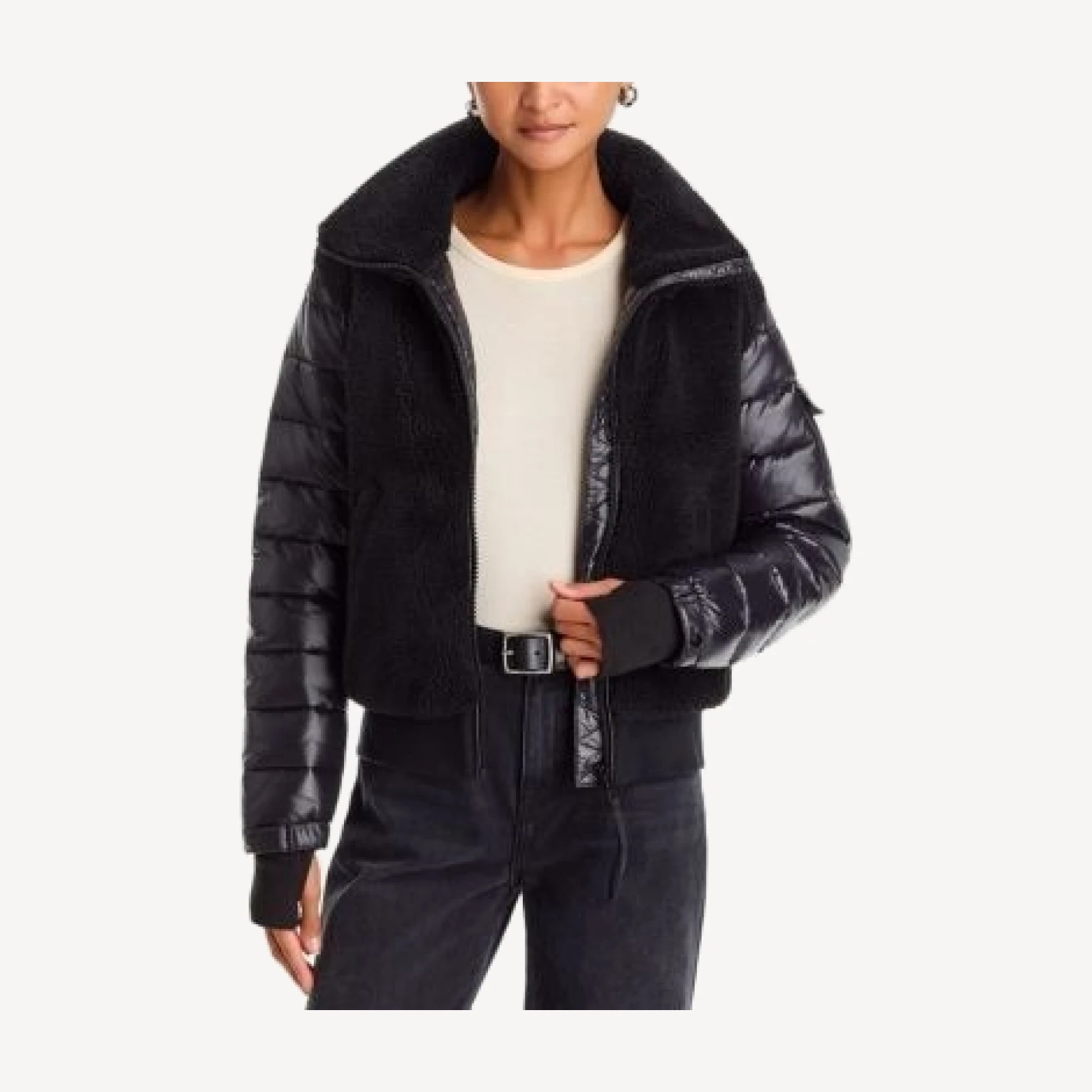 Aqua Sherpa Mixed Media Bomber Jacket - Exclusive
