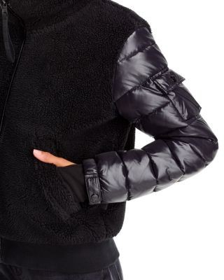 Aqua Sherpa Mixed Media Bomber Jacket - Exclusive