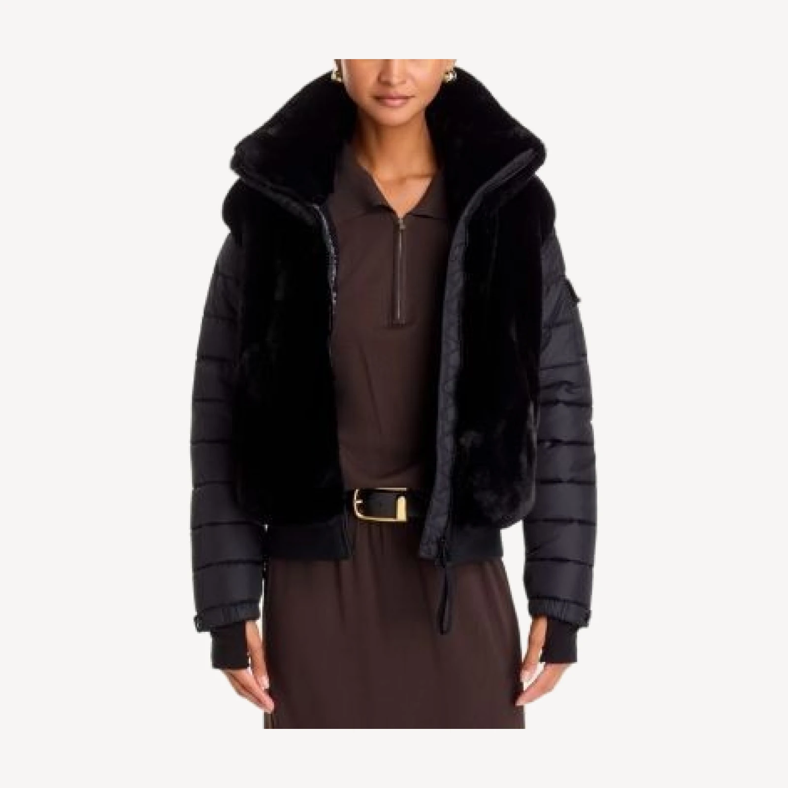 Aqua Faux Fur Mixed Media Bomber Jacket - Exclusive
