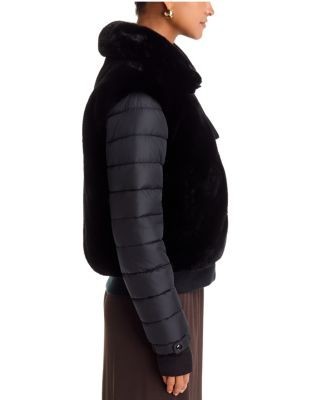 Aqua Faux Fur Mixed Media Bomber Jacket - Exclusive