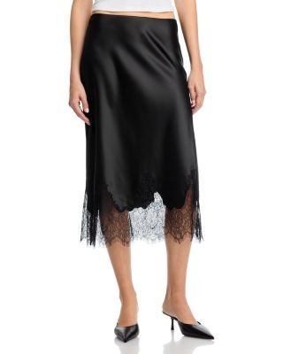 Aqua Lace Trim Satin Midi Slip - Exclusive