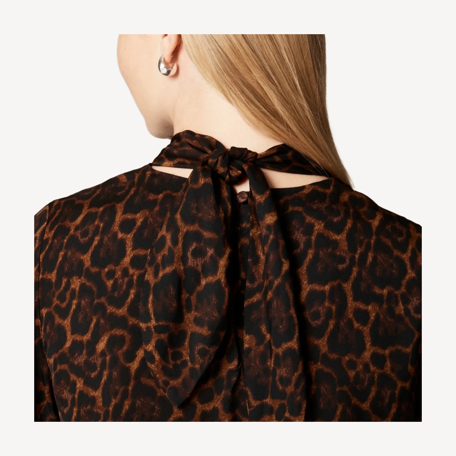 Scarf-neck shift dress in leopard print