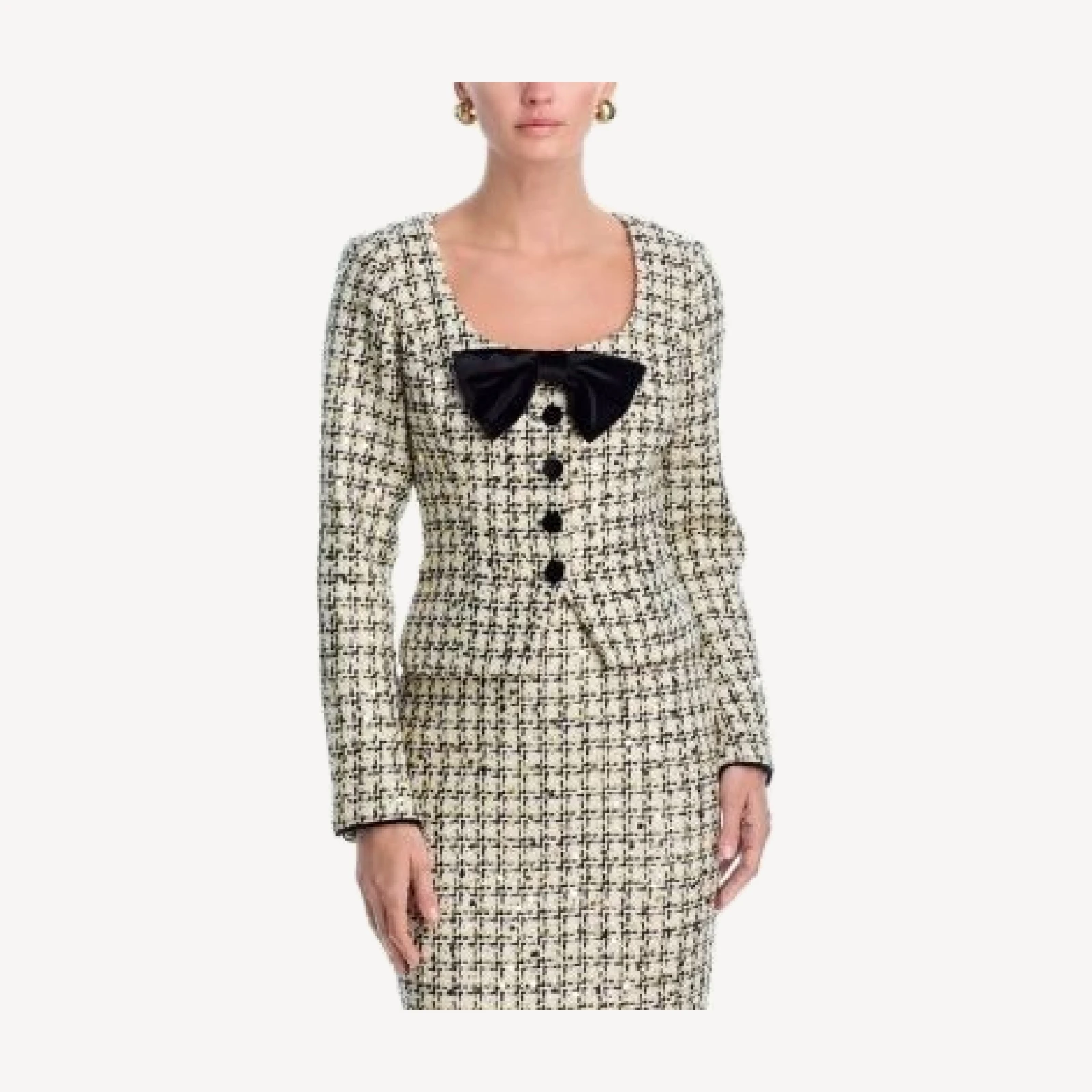 Aqua Sequin Tweed Velvet Bow Jacket - Exclusive