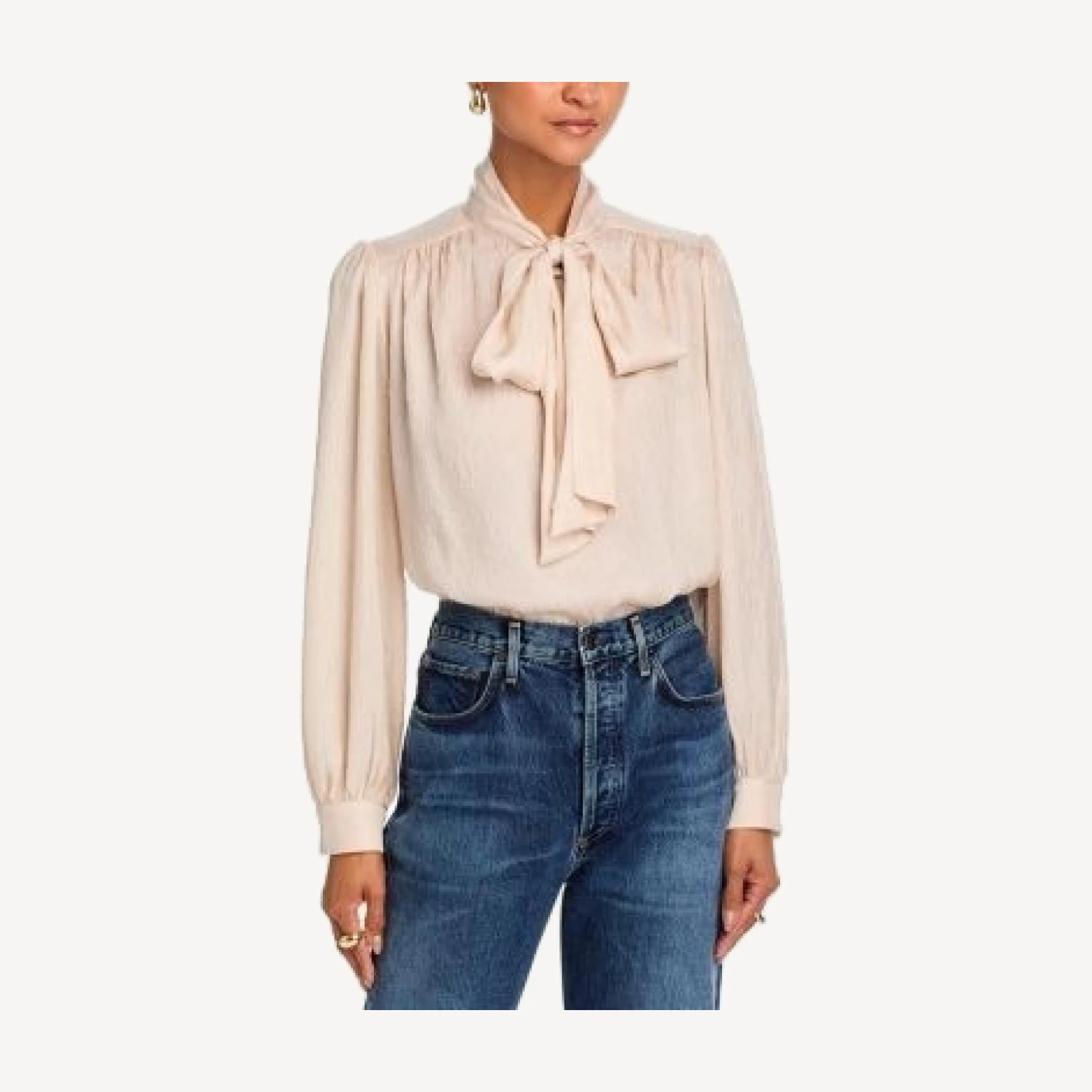Aqua Metallic Bow Long Sleeve Blouse - Exclusive