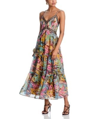 Aqua Sleeveless Abstract V Neck Midi Dress - Exclusive