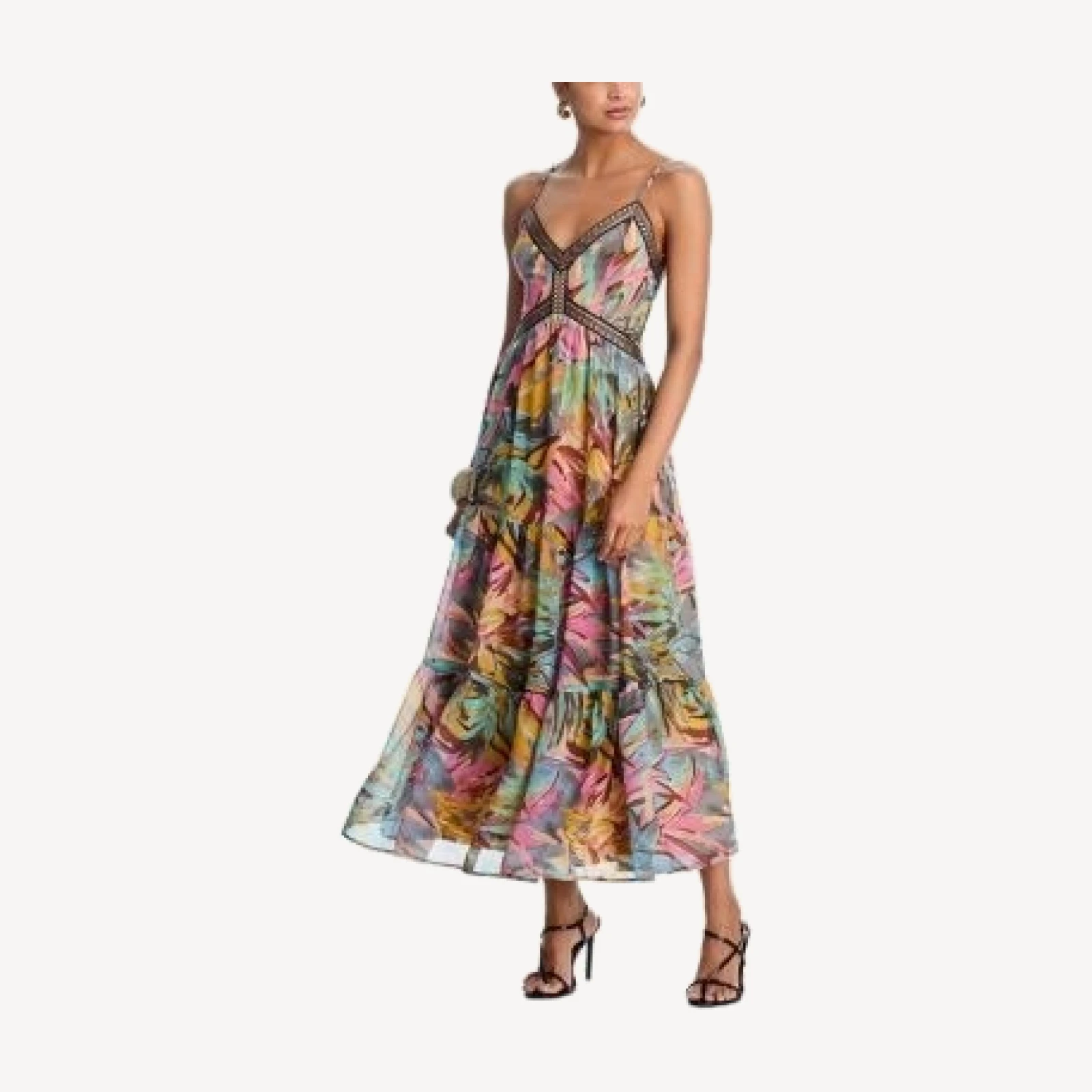 Aqua Sleeveless Abstract V Neck Midi Dress - Exclusive