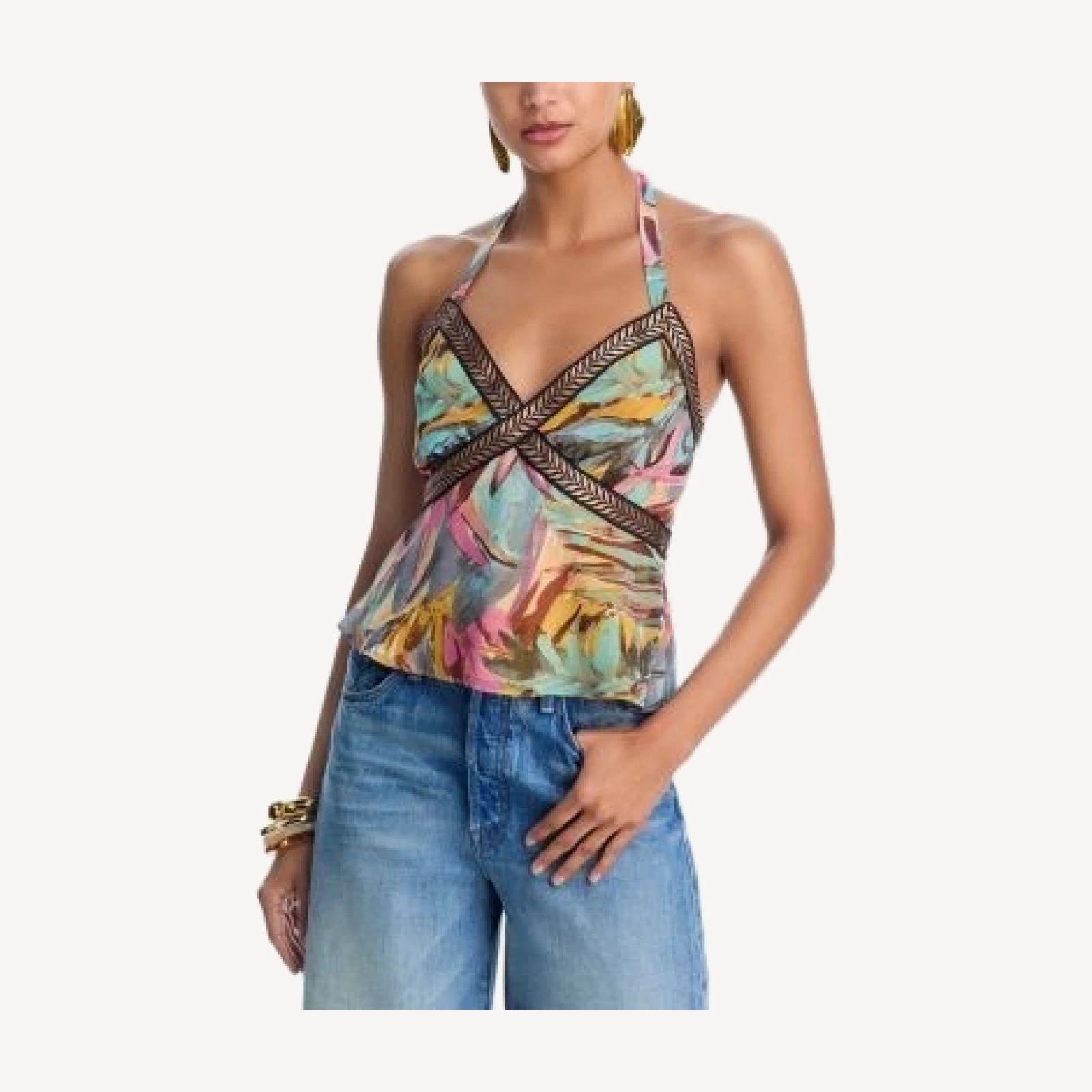 Aqua Abstract Twist Front Sleeveless Tank Top - Exclusive