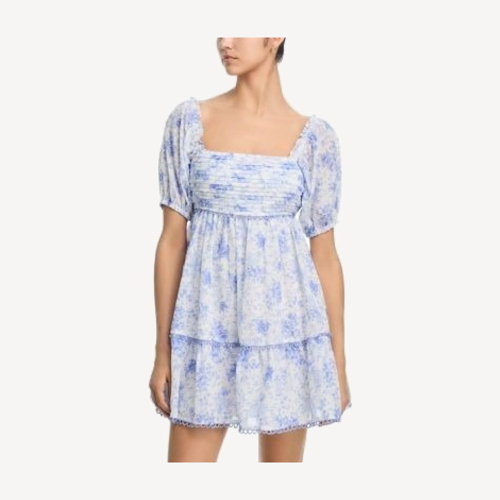 Aqua Floral Toile Puff Sleeve Mini Dress - Exclusive