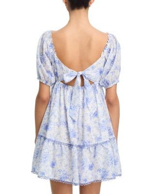 Aqua Floral Toile Puff Sleeve Mini Dress - Exclusive