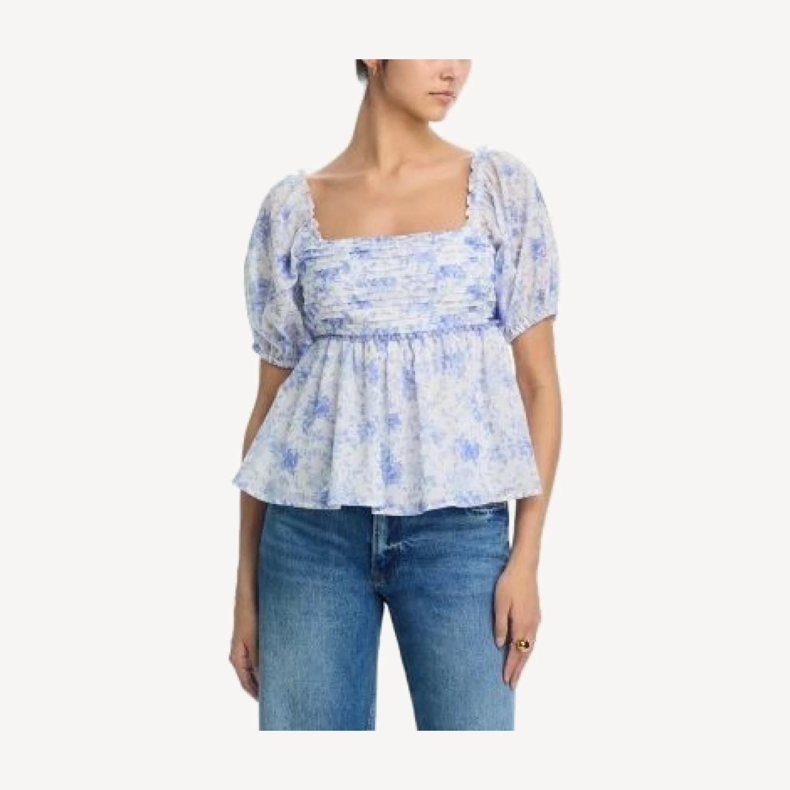 Aqua Floral Puff Sleeve Top - Exclusive