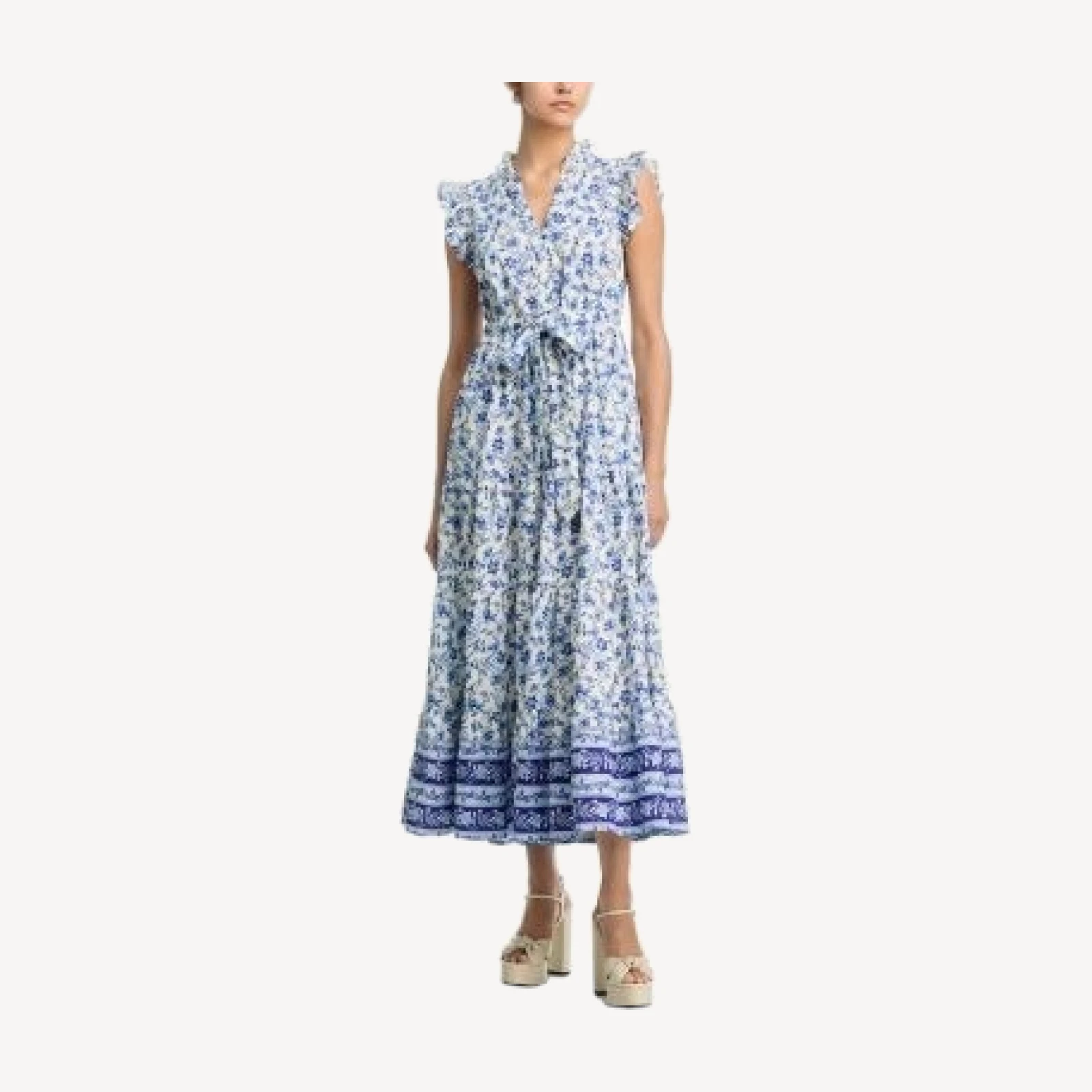 Aqua Short Sleeve Floral Border Button Down Maxi Dress - Exclusive