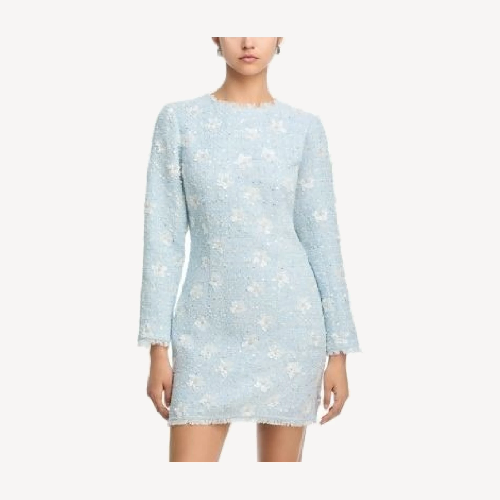 Aqua Sequin Tweed Mini Long Sleeve Dress - Exclusive