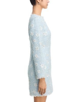 Aqua Sequin Tweed Mini Long Sleeve Dress - Exclusive