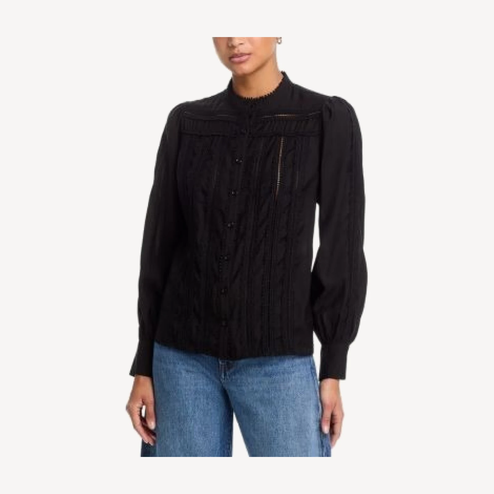 Aqua Lace Inset Long Sleeve Blouse - Exclusive
