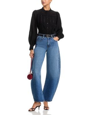 Aqua Lace Inset Long Sleeve Blouse - Exclusive