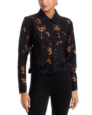 Aqua Lace Crop Long Sleeve Blouse - Exclusive