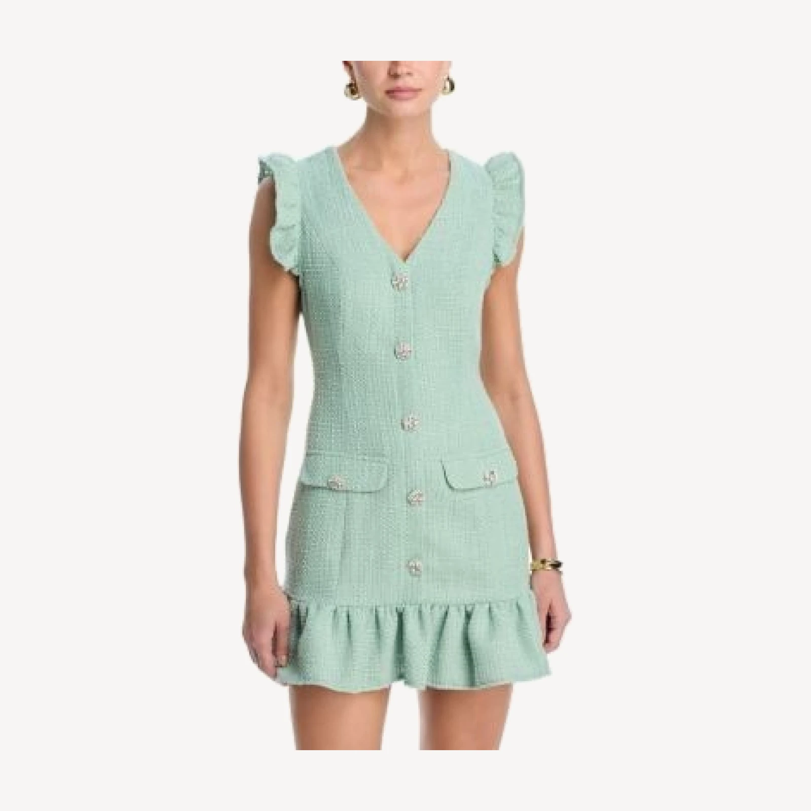Aqua Tweed Flounce Mini Dress - Exclusive