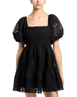 Aqua Lace Inset Puff Sleeve Mini Dress - Exclusive