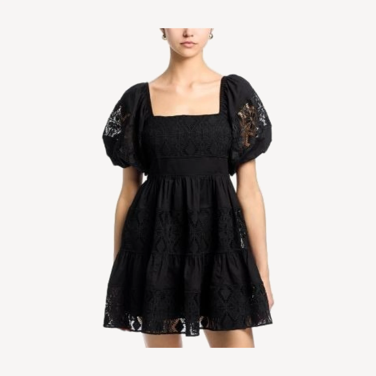 Aqua Lace Inset Puff Sleeve Mini Dress - Exclusive
