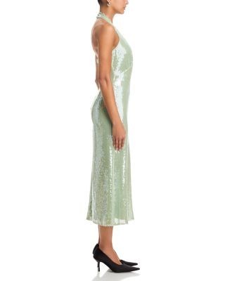 Aqua Sequin Halter Midi Dress - Exclusive