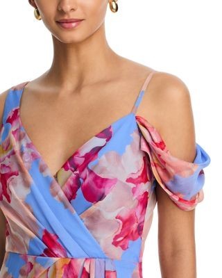Aqua Floral Satin Burnout Maxi Dress - Exclusive