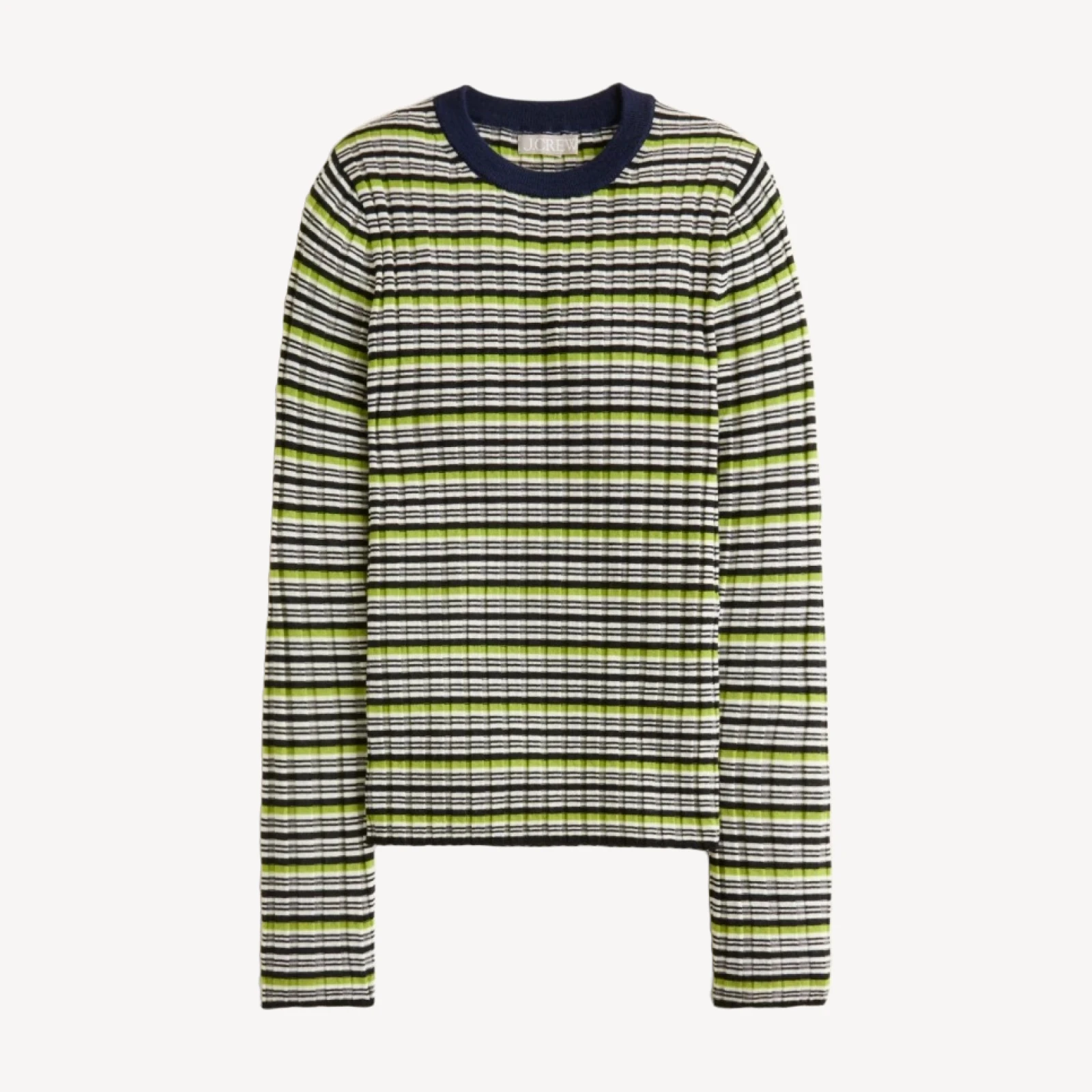 Wide-rib Carolyn crewneck sweater in striped merino wool