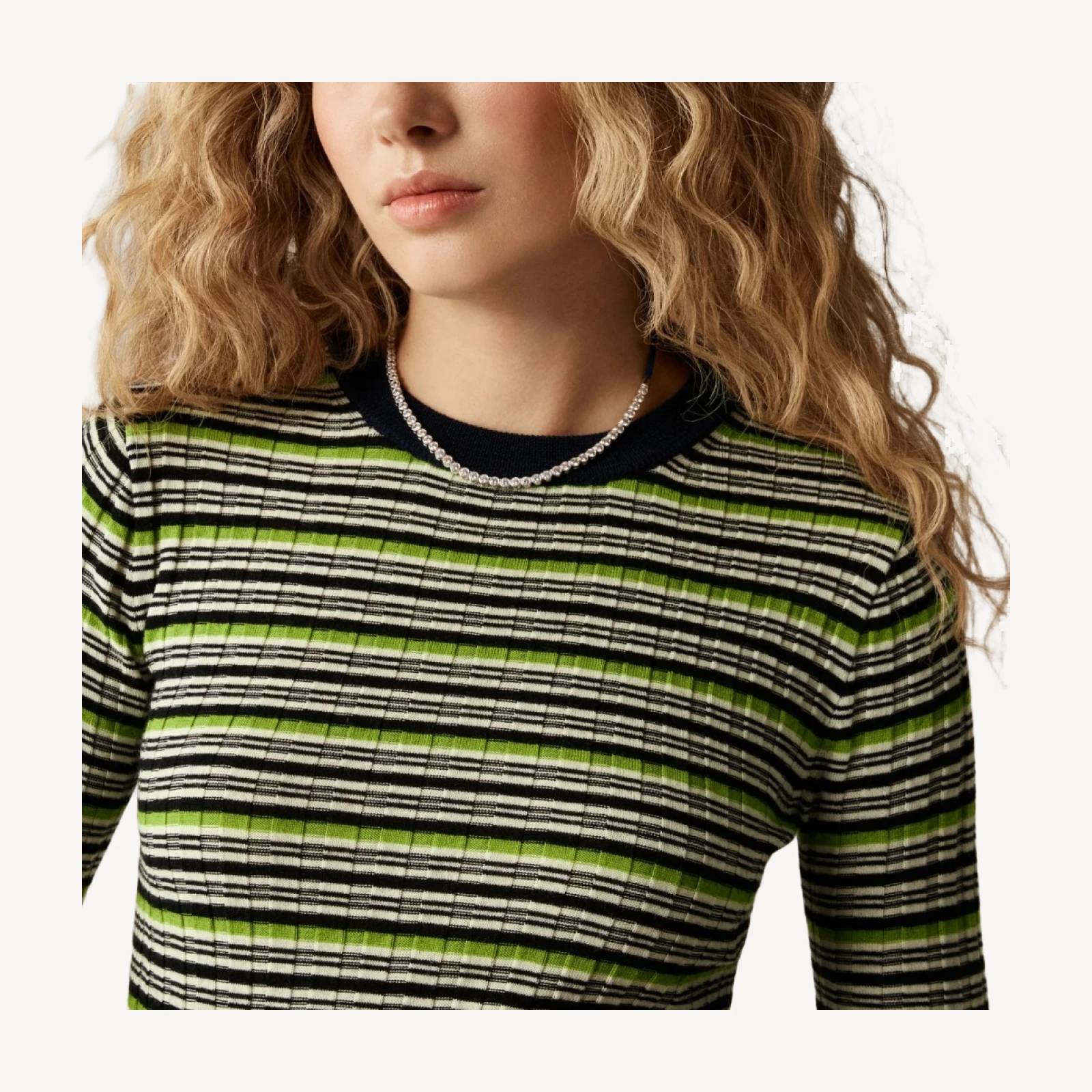 Wide-rib Carolyn crewneck sweater in striped merino wool