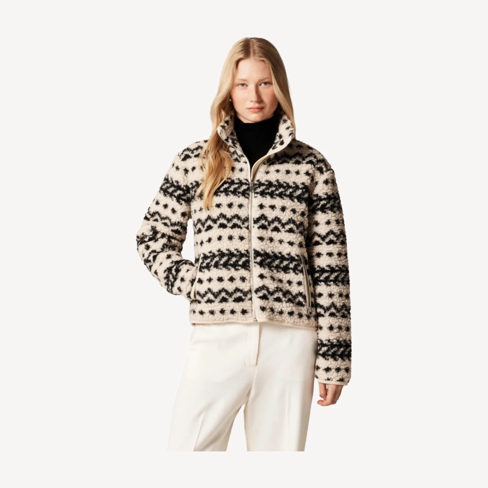 Sherpa fleece zip-up jacket in jacquard
