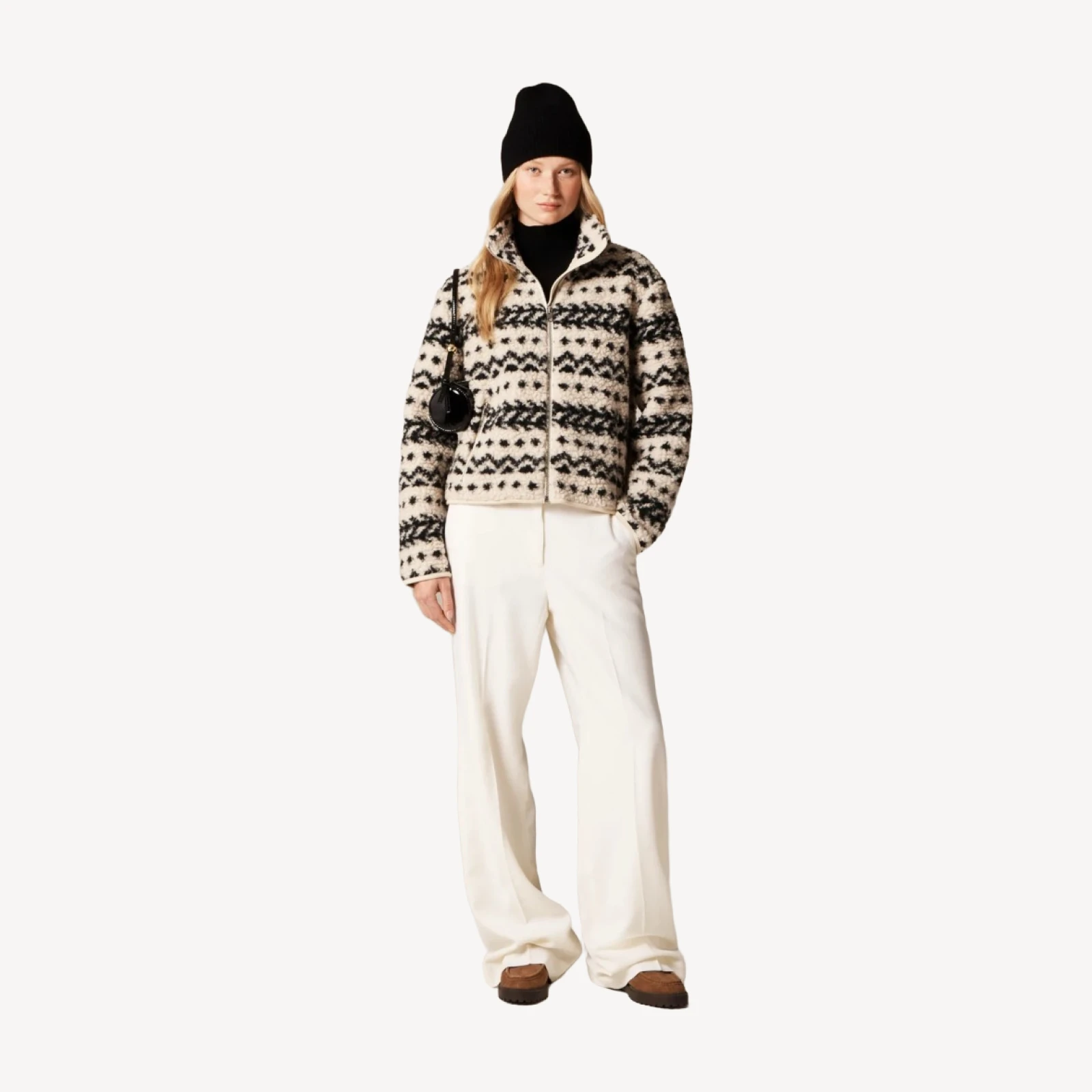 Sherpa fleece zip-up jacket in jacquard