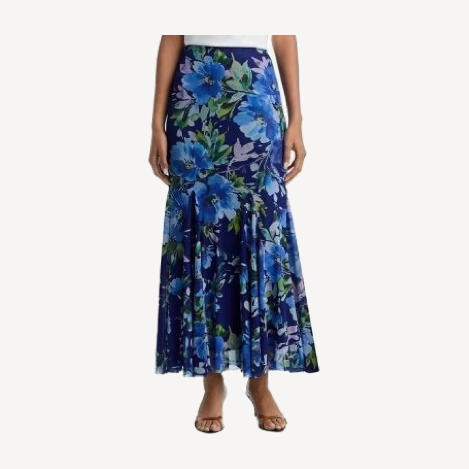 Aqua Floral Print Fishtail Mesh Maxi Skirt - Exclusive