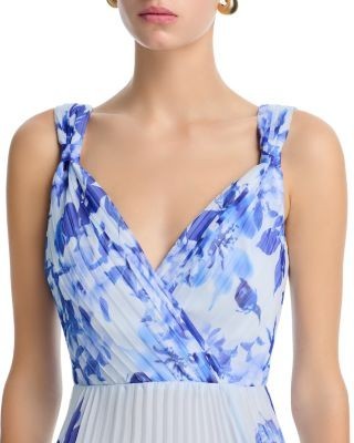 Aqua Pleated Floral Guest of Dress - Exclusive