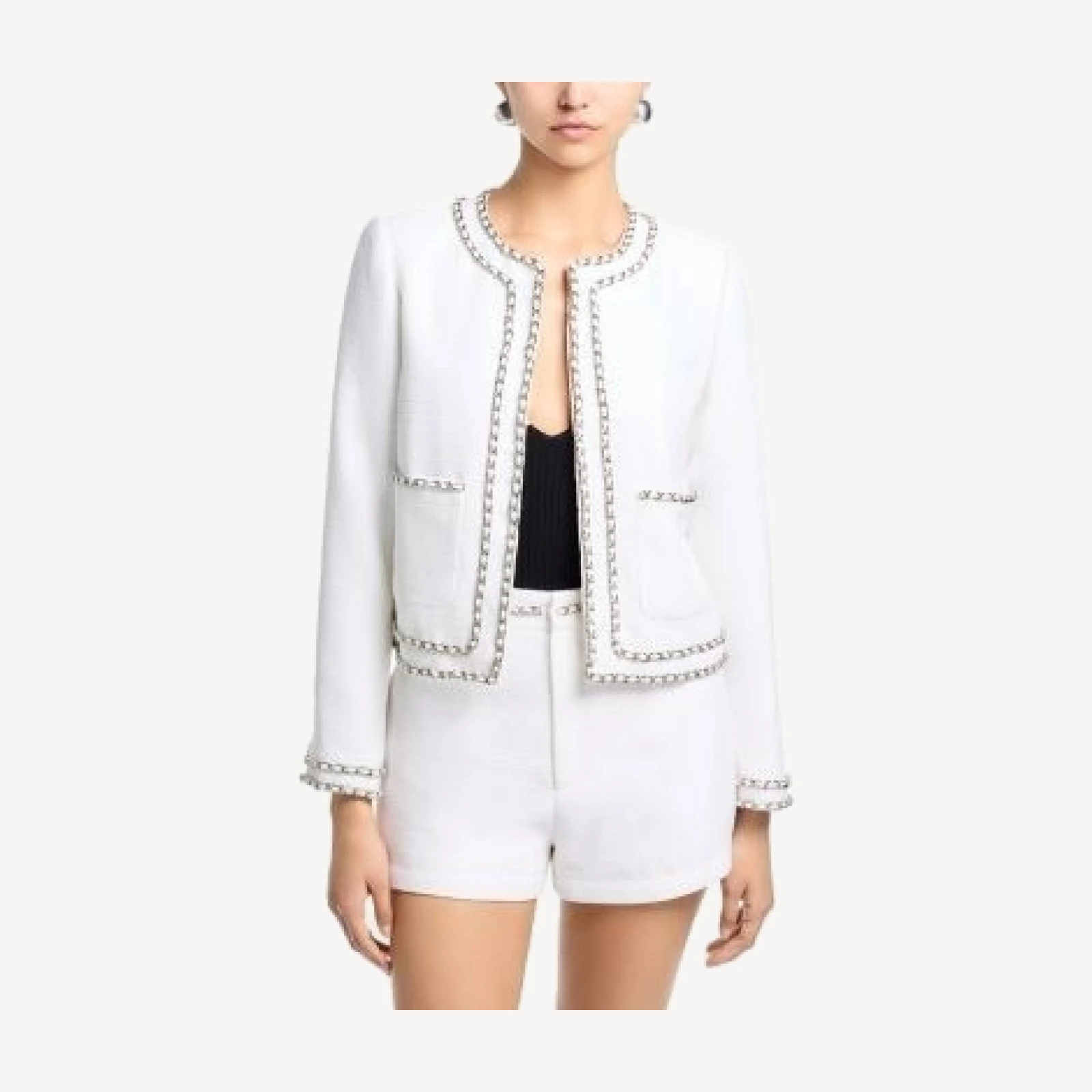 Aqua Chain Trim Tweed Jacket - Exclusive