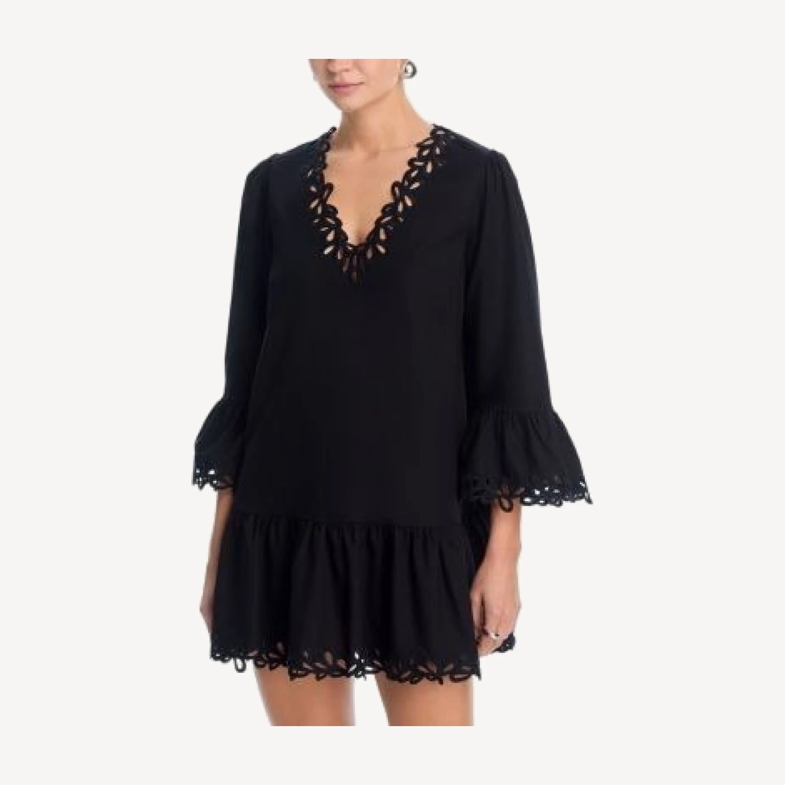 Aqua Eyelet V Neck Shirt Mini Dress - Exclusive