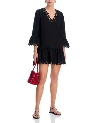 Aqua Eyelet V Neck Shirt Mini Dress - Exclusive