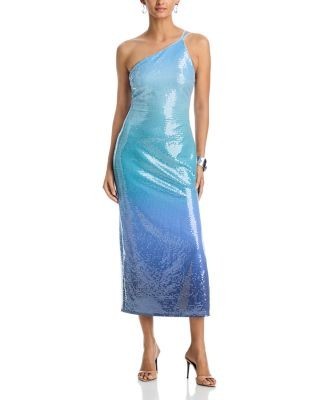 Aqua Ombre Sequin Halter Maxi Dress - Exclusive