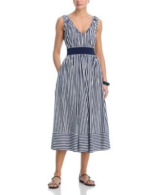Aqua Stripe Popline Knit Tank Midi Dress - Exclusive