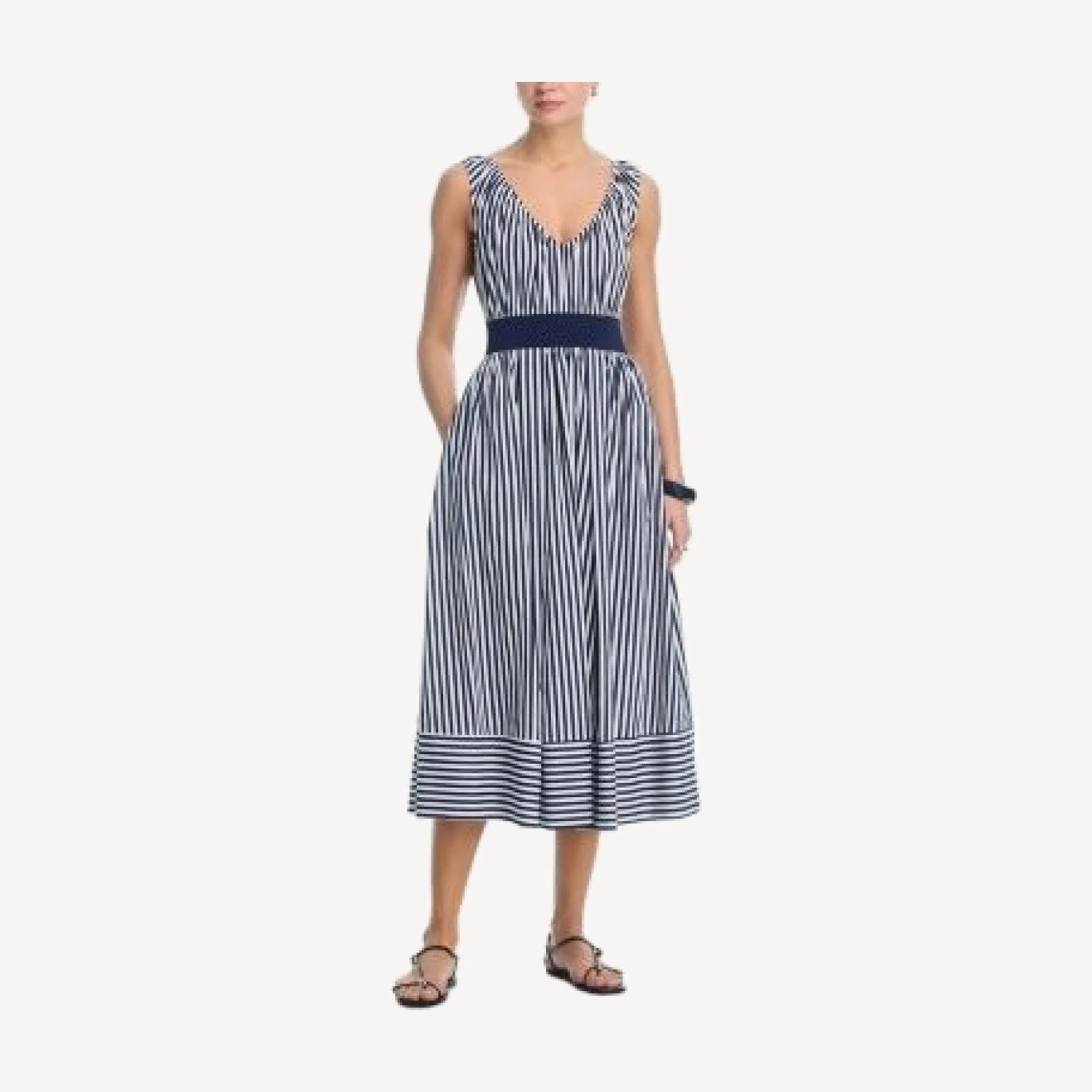 Aqua Stripe Popline Knit Tank Midi Dress - Exclusive