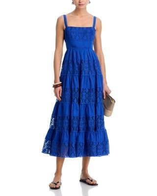 Aqua Lace Inset Tier Midi Dress - Exclusive