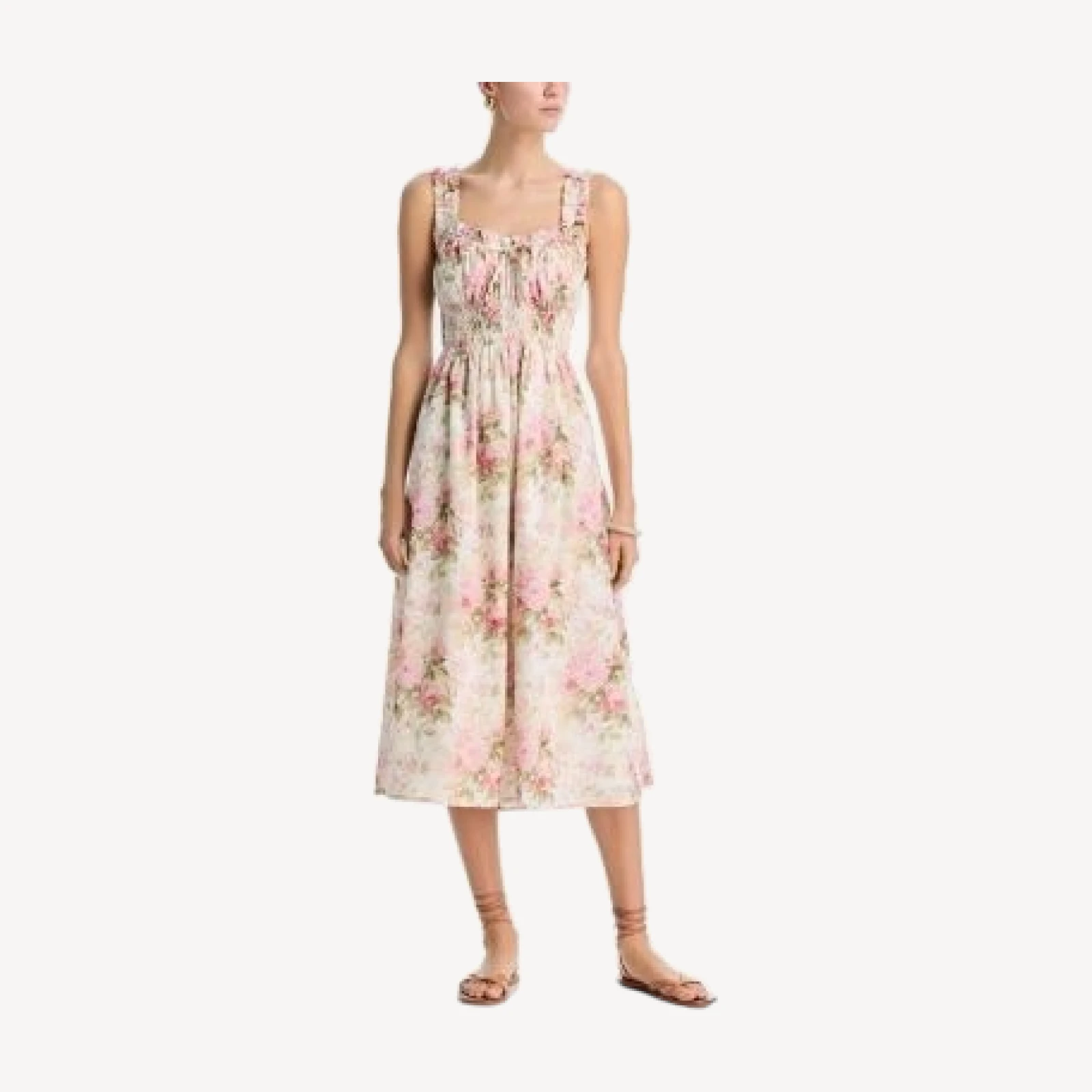 Aqua Floral Eyelet Tie Smocked Midi Dress - Exclusive