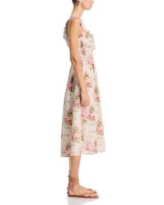 Aqua Floral Eyelet Tie Smocked Midi Dress - Exclusive