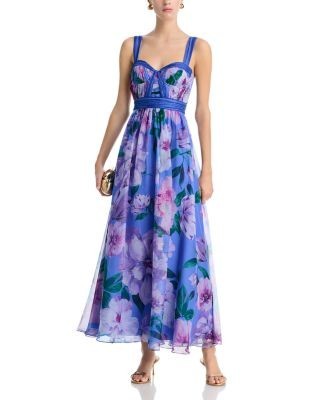 Aqua Floral Boarder Maxi Dress - Exclusive