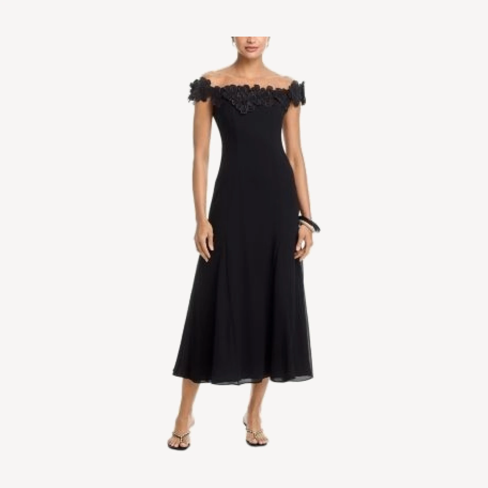 Aqua Applique Floral Off-the-Shoulder Midi Dress - Exclusive
