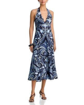 Aqua Pineapple Palm Poplin Halter Midi Dress - Exclusive