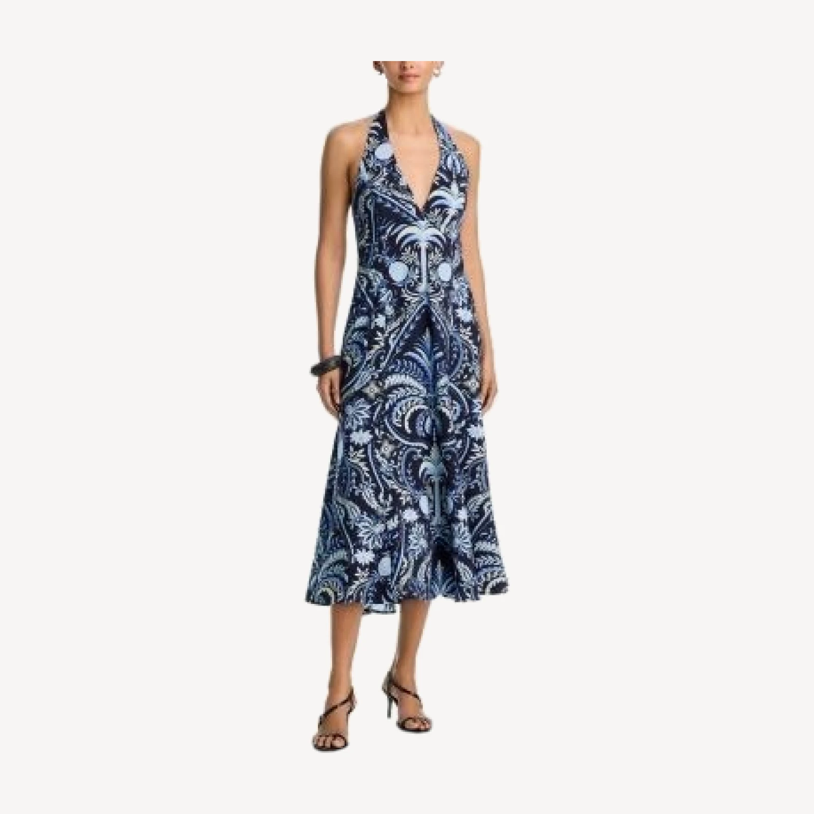 Aqua Pineapple Palm Poplin Halter Midi Dress - Exclusive