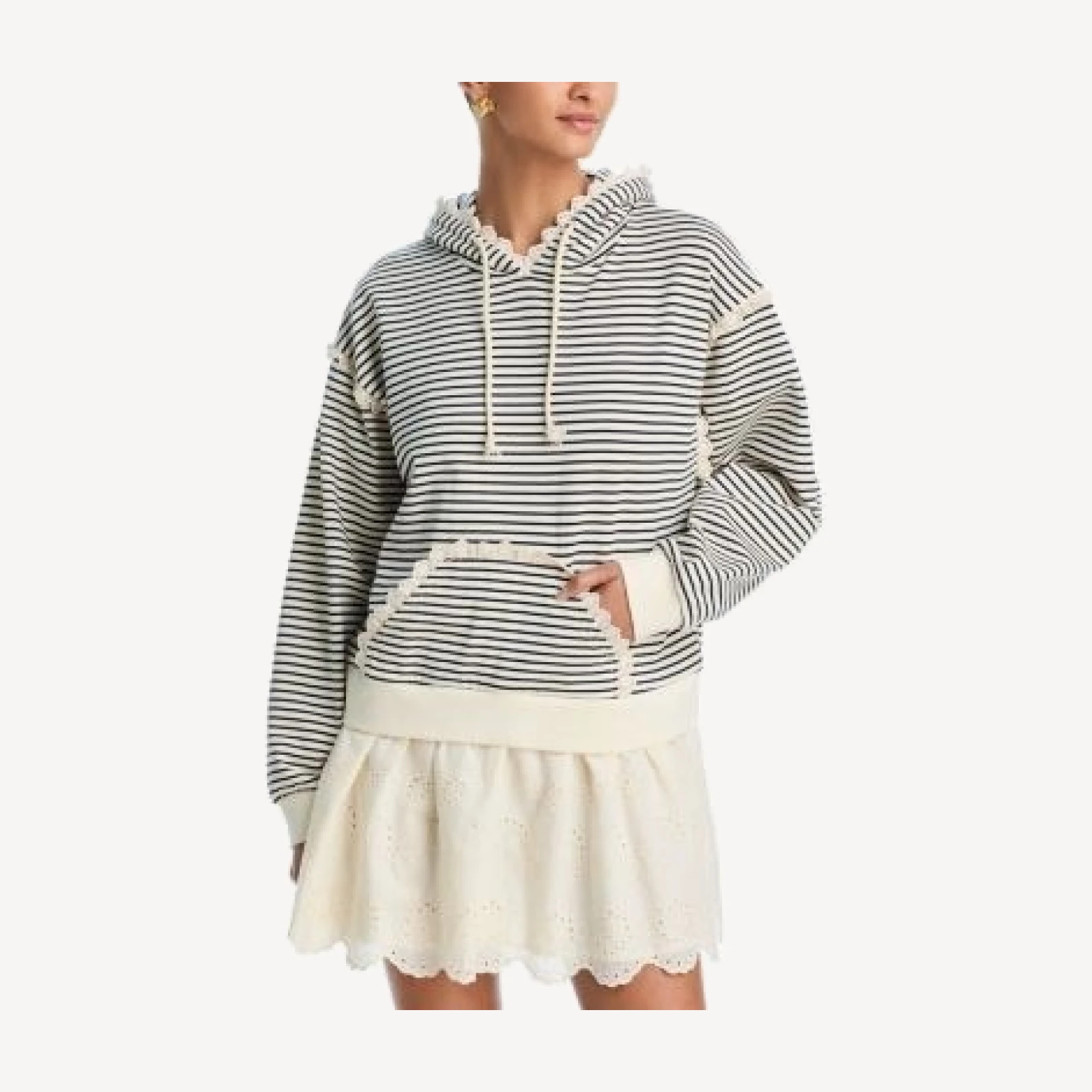 Aqua Stripe Eyelet Ruffle Sweatshirt Dress - Exclusive