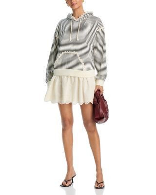 Aqua Stripe Eyelet Ruffle Sweatshirt Dress - Exclusive