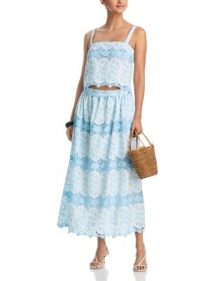 Aqua Embroidered Midi Skirt - Exclusive