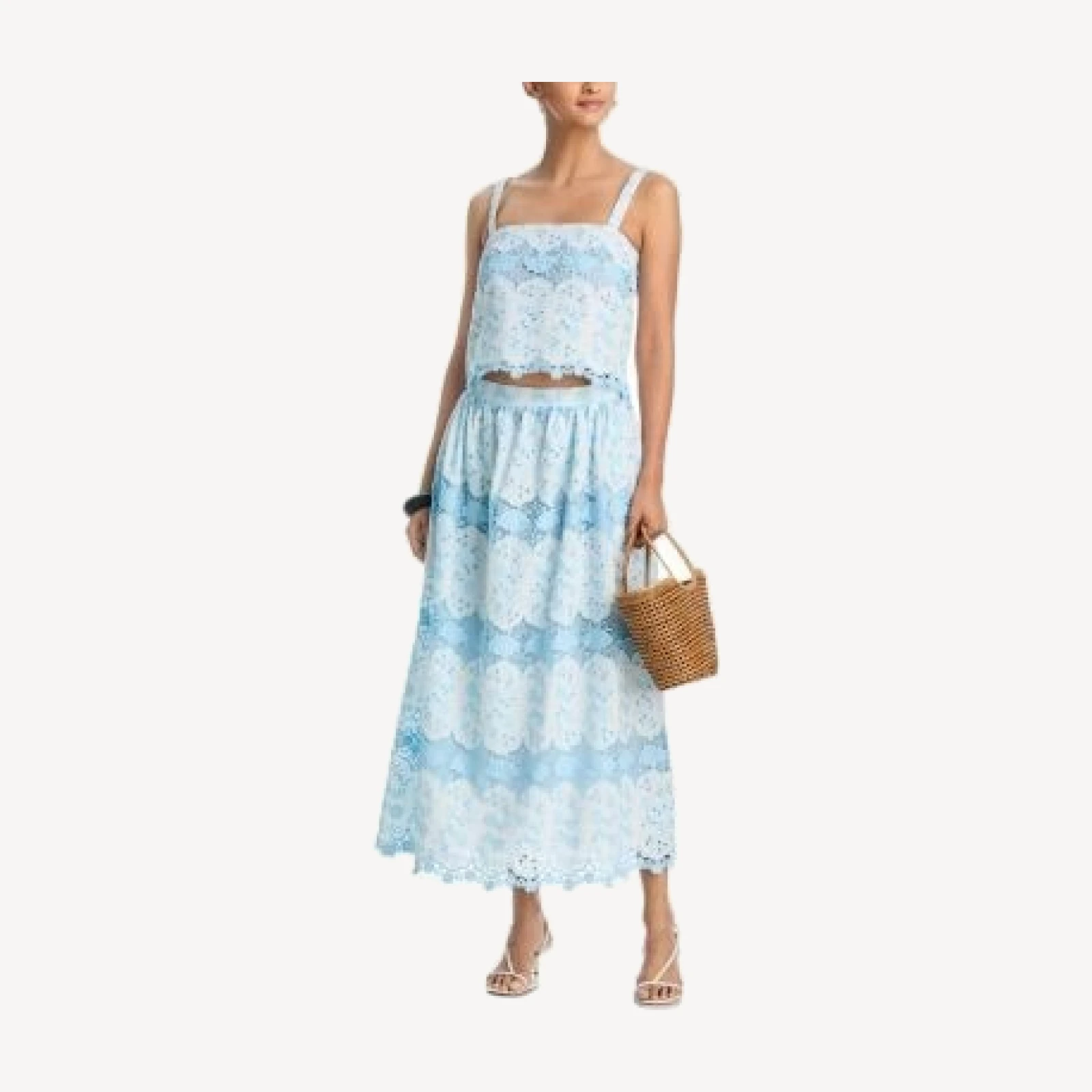 Aqua Embroidered Midi Skirt - Exclusive