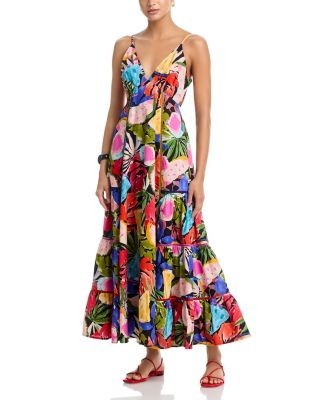 Aqua Fruit Floral Contrast Ric Rac Maxi Dress - Exclusive