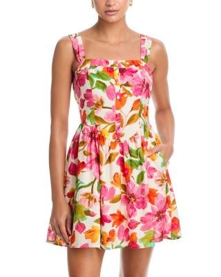 Aqua Floral Drop Waist Mini Dress - Exclusive